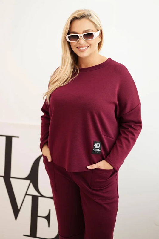 Kesi Dámský komplet Plus Size máslová mikina a kalhoty s kapsami béžová Barva: Fialová, Velikost: UNI