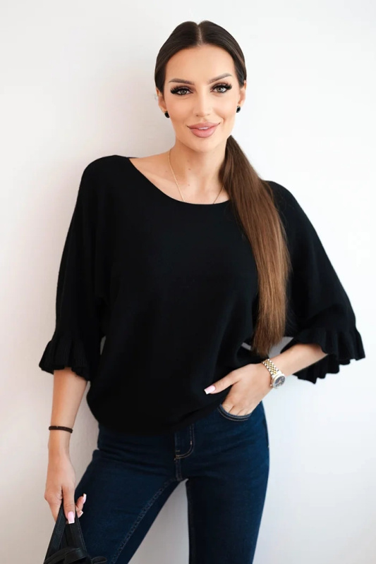 Kesi Dámský svetr s ozdobným manžetou Barva: Černá, Velikost: UNI