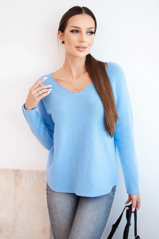 Kesi Dámský svetr z viskózy s výstřihem do V Barva: Modrá, Velikost: UNI
