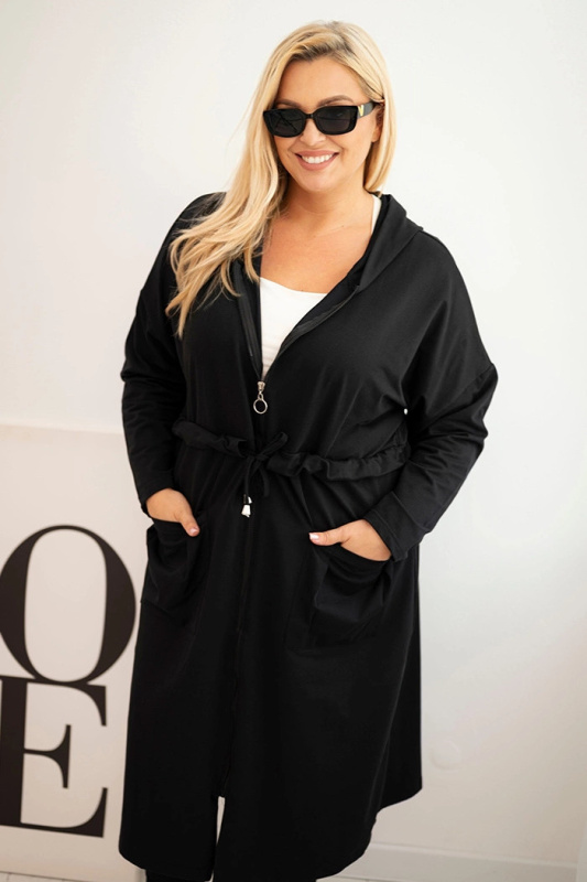 Kesi Dámská bavlněná mikina 6970 Plus Size s kapucí a kapsami Barva: Černá, Velikost: 3XL