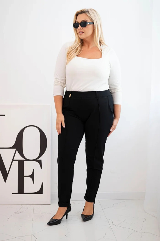 Kesi Dámské bavlněné kalhoty Plus Size s elastickým pasem černé Barva: Černá, Velikost: 7XL