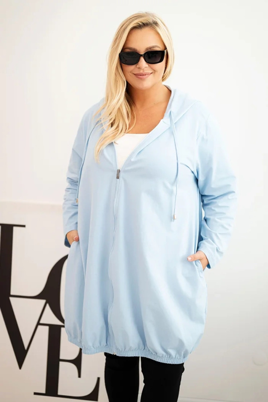 Kesi Dámská mikina Plus Size bavlněná s kapucí a zipem modrá Barva: Modrá, Velikost: UNI