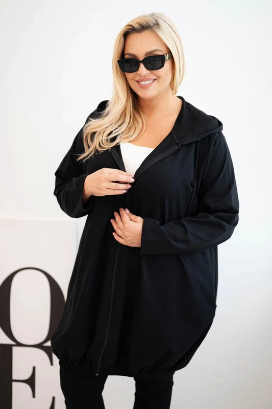 Kesi Dámská mikina Plus Size bavlněná s kapucí a zipem modrá Barva: Černá, Velikost: UNI