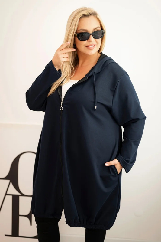 Kesi Dámská mikina Plus Size bavlněná s kapucí a zipem modrá Barva: Modrá - tmavě, Velikost: UNI