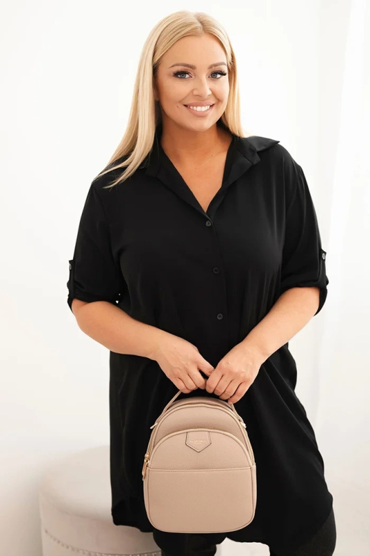 Kesi Dámské košilové šaty Plus Size s delším zadním dílem a ohrnovacími rukávy tmavě mátová Barva: Černá, Velikost: UNI
