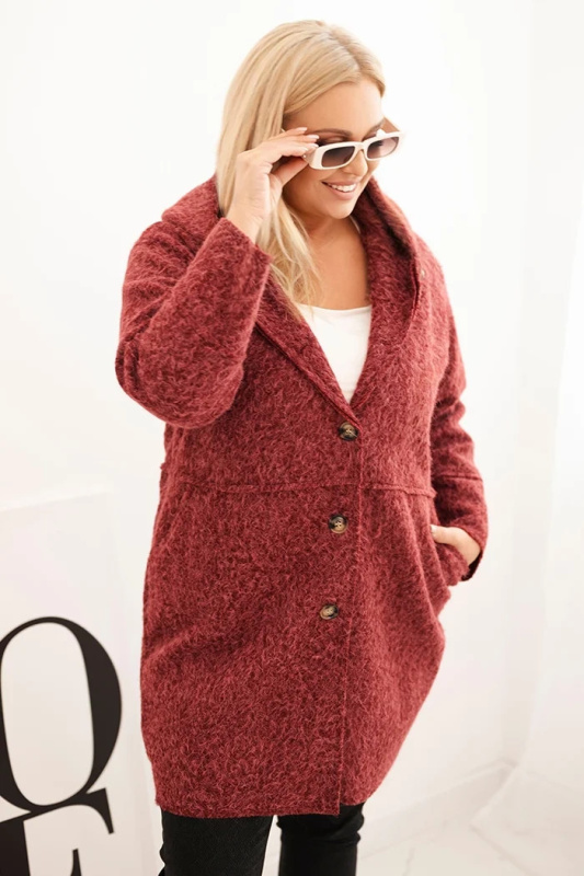 Kesi Dámský kabát Plus Size s kapucí a kapsami bordový Barva: Bordó, Velikost: UNI