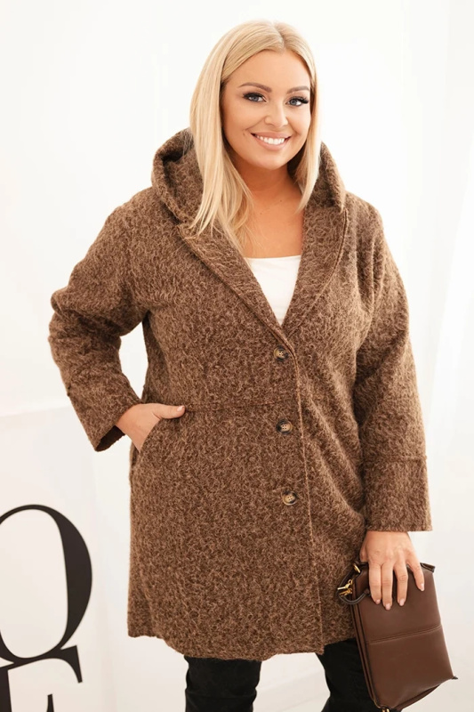 Kesi Dámský kabát Plus Size s kapucí a kapsami bordový Barva: Hnědá, Velikost: UNI