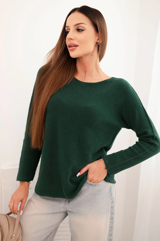Kesi Dámský svetr z viskózy s dlouhým rukávem a kulatým výstřihem Barva: Zelená - tmavě, Velikost: UNI