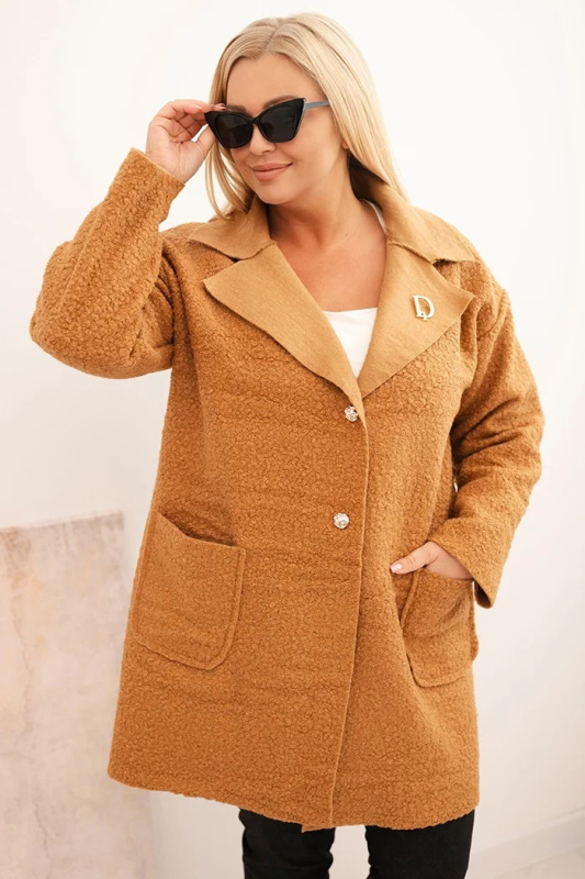 Kesi Dámský kabát ART0257 Plus Size s kapsami Barva: Béžová, Velikost: UNI