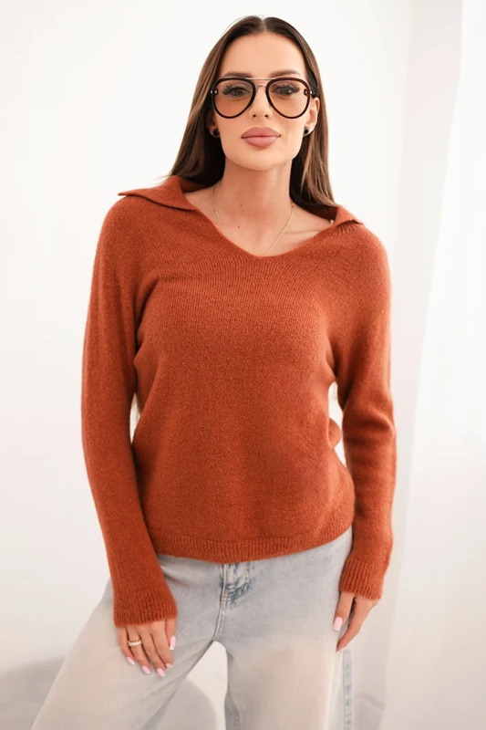 Kesi Svetr dámský z baby alpak s límcem a výstřihem do V Barva: Červená, Velikost: UNI