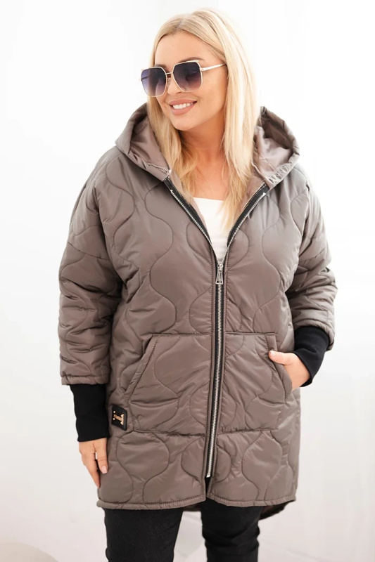 Kesi Dámská zimní bunda Plus Size prošívaná s kapucí khaki Barva: Fialová, Velikost: UNI