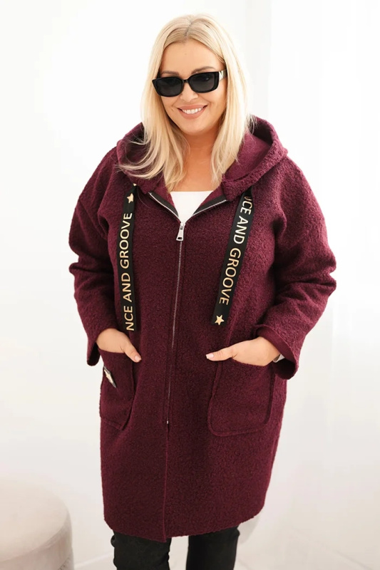 Kesi Dámský kabát Plus Size z umělé beránkové látky s kapucí a kapsami Barva: Fialová, Velikost: UNI