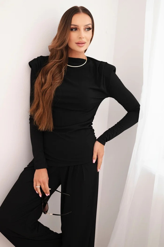 Kesi Dámský bavlněný komplet s halenkou a kalhotami s širokými nohavicemi Barva: Černá, Velikost: UNI