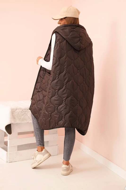 Dámská prošívaná vesta Plus Size s kapucí na zip mocca UNI