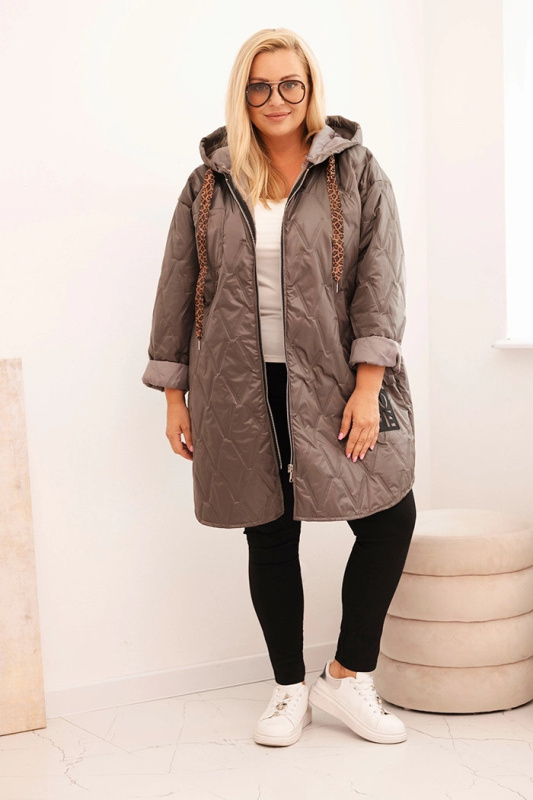 Dámská bunda Plus Size prošívaná s kapucí a nápisem HOPE cappuccino UNI