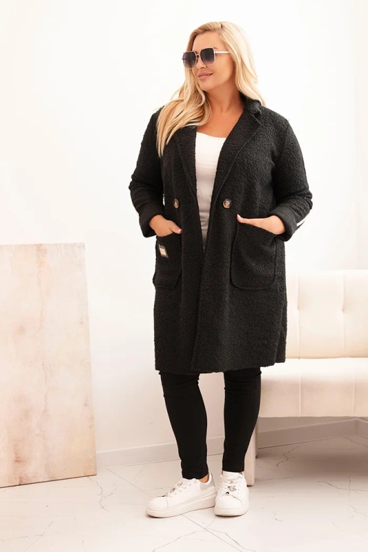 Dámský kabát Plus Size z umělého beránka s kapsami černý UNI