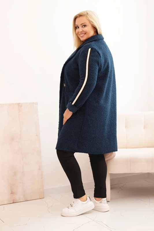 Dámský kabát Plus Size z umělé beránkové tkaniny s kapsami tmavě džínový UNI