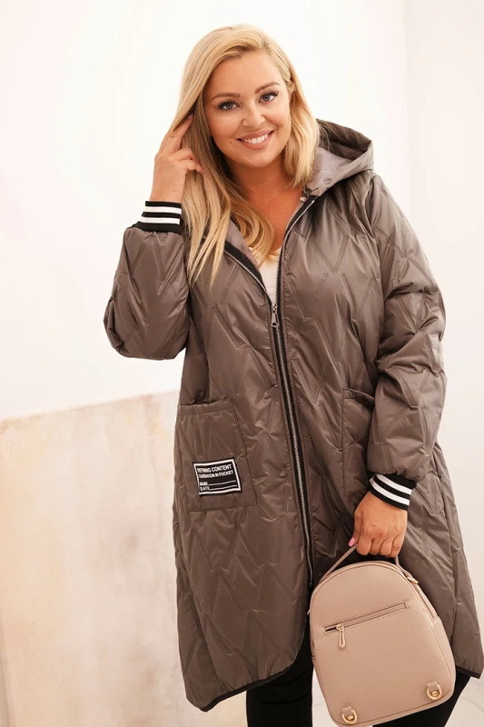 Dámská bunda Plus Size prošívaná s kapucí a sportovními manžetami fango UNI