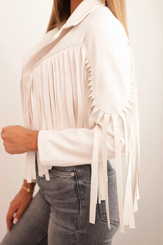 Dámská bunda z eko kůže s třásněmi v boho stylu světlá béžová UNI