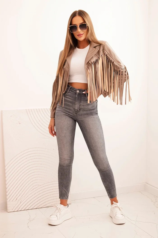 Dámská bunda z eko kůže s třásněmi ve stylu boho fango UNI