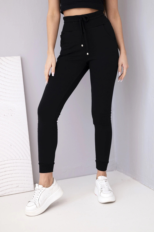 Kesi Dámské teplákové kalhoty s vysokým pasem černé