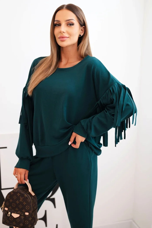 Dámský komplet máslový s třásněmi na rukávech mořský UNI