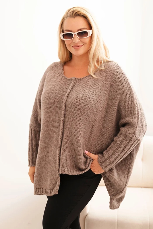 Svetr dámský Plus Size z akrylu s volným střihem a rukávem 3/4 fango UNI