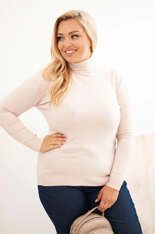 Dámský viskózový svetr Plus Size s klasickým střihem béžový UNI