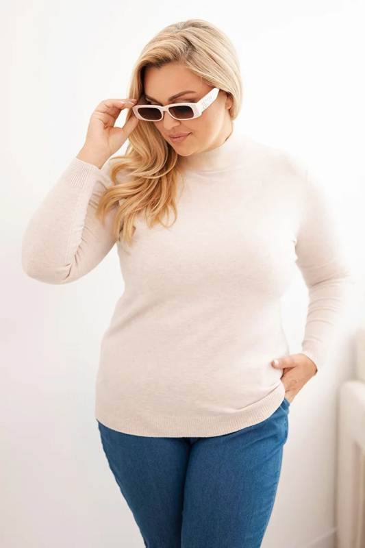 Kesi Dámský svetr Plus Size 1112 se stojáčkem Barva: Béžová, Velikost: UNI