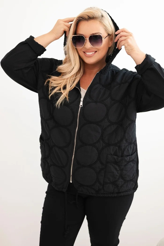 Kesi Dámská mikina Plus Size bavlněná na zip béžová Barva: Černá, Velikost: UNI