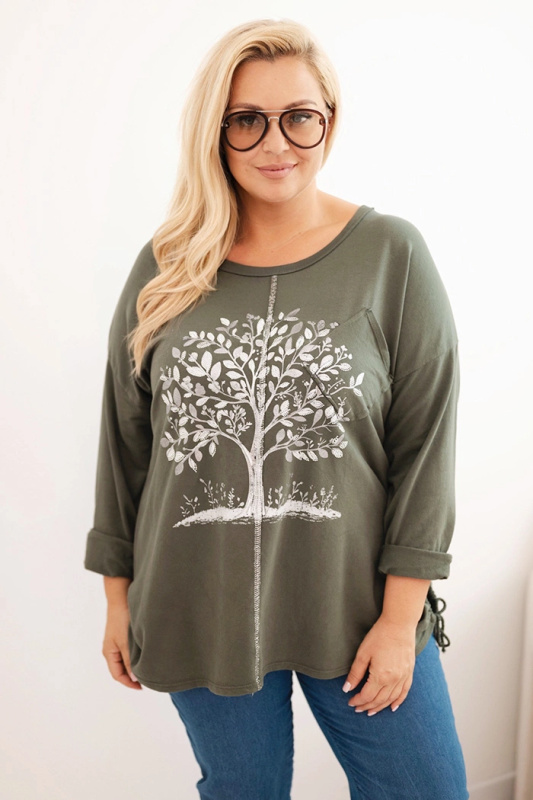 Kesi Dámská mikina Plus Size ART9662 s potiskem Barva: Zelená, Velikost: UNI