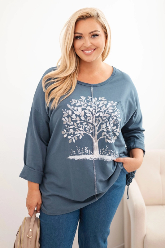 Kesi Dámská mikina Plus Size ART9662 s potiskem Barva: Modrá, Velikost: UNI