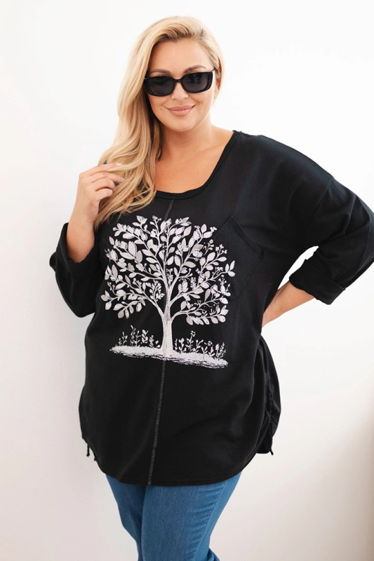 Kesi Dámská mikina Plus Size ART9662 s potiskem Barva: Černá, Velikost: UNI