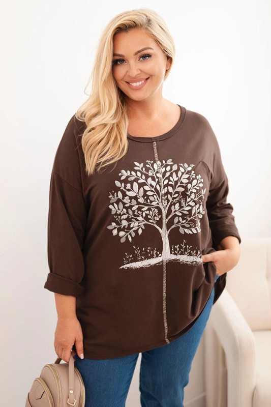 Kesi Dámská mikina Plus Size ART9662 s potiskem Barva: Hnědá, Velikost: UNI