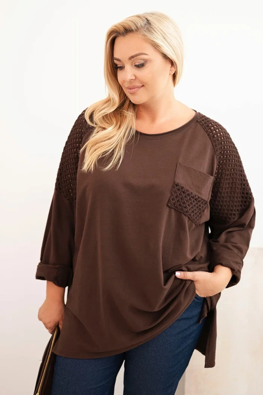 Kesi Dámská blůza Plus Size bavlněná s potiskem bordó Barva: Hnědá, Velikost: UNI