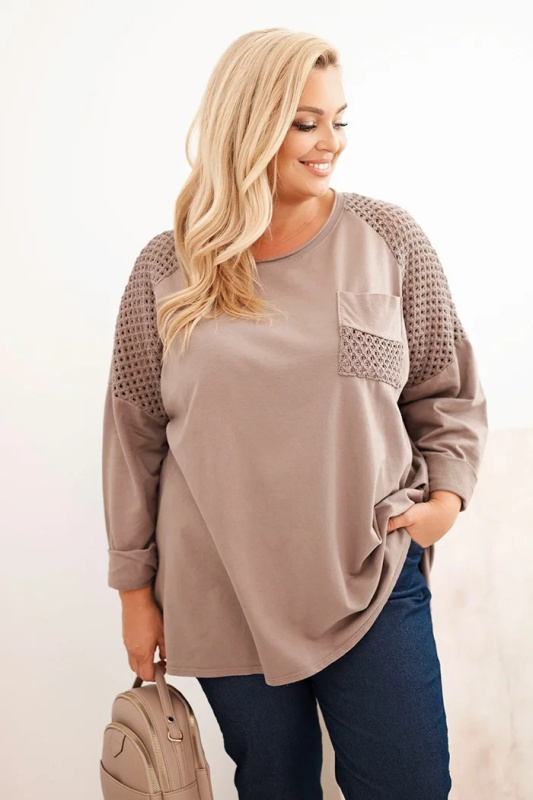 Kesi Dámská blůza Plus Size bavlněná s potiskem bordó Barva: Fialová, Velikost: UNI