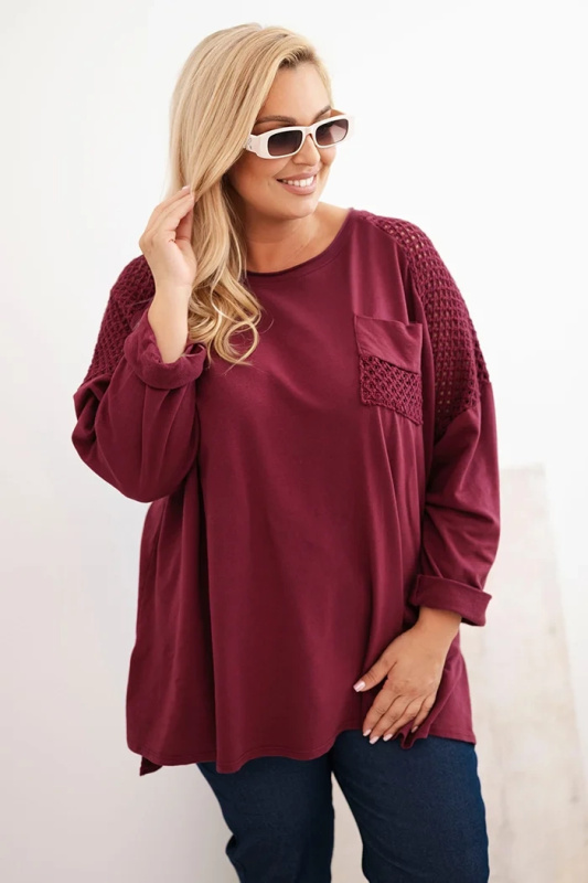 Kesi Dámská blůza Plus Size bavlněná s potiskem bordó Barva: Béžová, Velikost: UNI