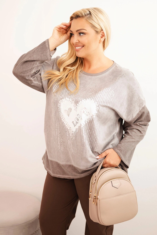 Kesi Dámská mikina Plus Size ART1507 s potiskem Barva: Hnědá, Velikost: UNI