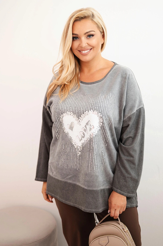 Kesi Dámská mikina Plus Size ART1507 s potiskem Barva: Šedá - tmavě, Velikost: UNI