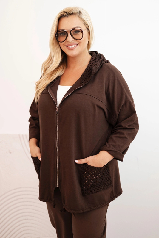 Kesi Dámská mikina Plus Size ART3636 s dlouhým rukávem Barva: Hnědá, Velikost: UNI