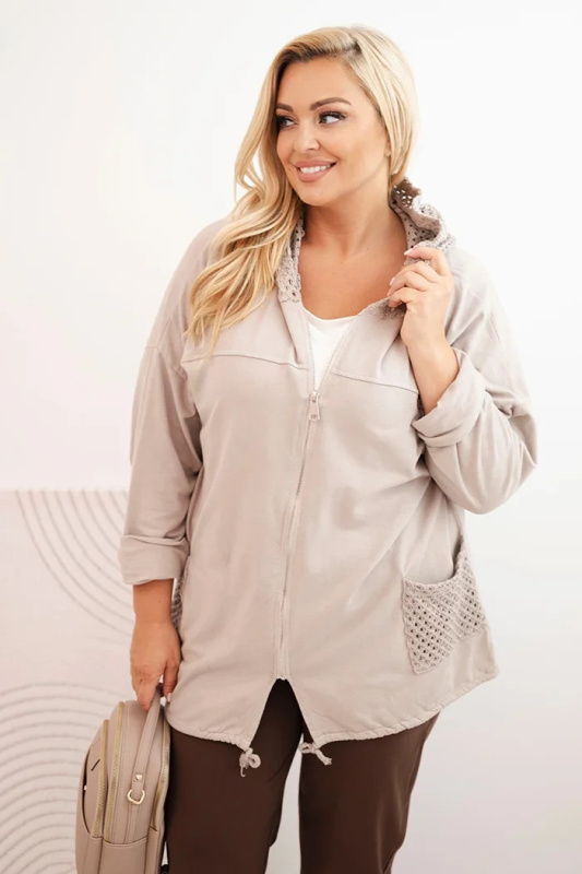 Kesi Dámská mikina Plus Size ART3636 s dlouhým rukávem Barva: Béžová, Velikost: UNI