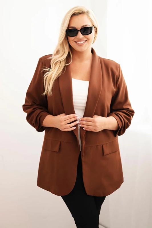 Kesi Dámská blazer Plus Size elegantní mořská Barva: Hnědá, Velikost: UNI
