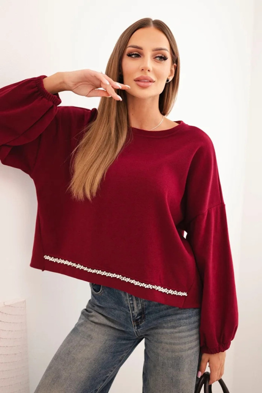 Kesi Dámská mikina s ozdobným zakončením dole bordová Barva: Bordó, Velikost: UNI