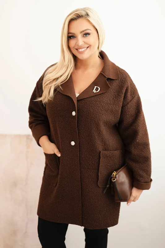 Kesi Dámský kabát Plus Size ART0257 Barva: Hnědá, Velikost: UNI