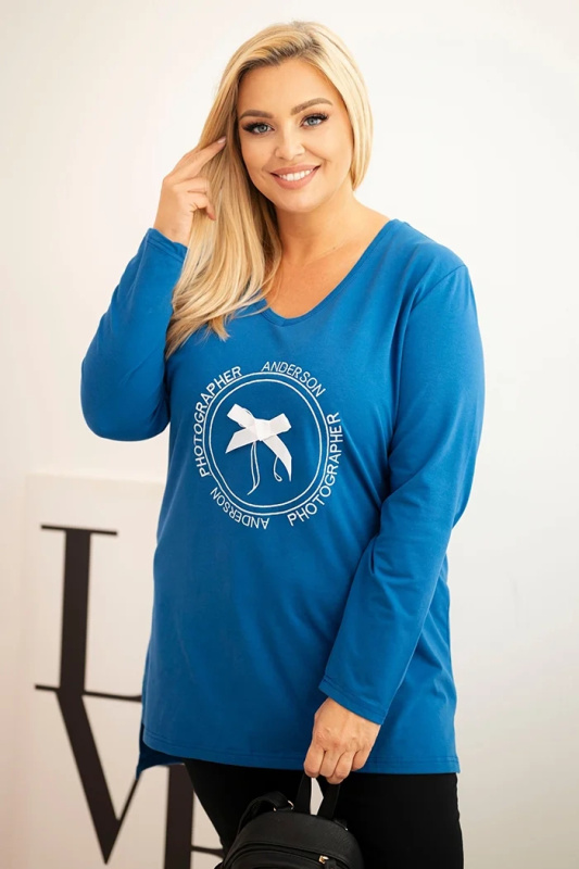 Kesi Dámská blůza s delším zadním dílem a potiskem růžová Barva: Fialová, Velikost: 4XL