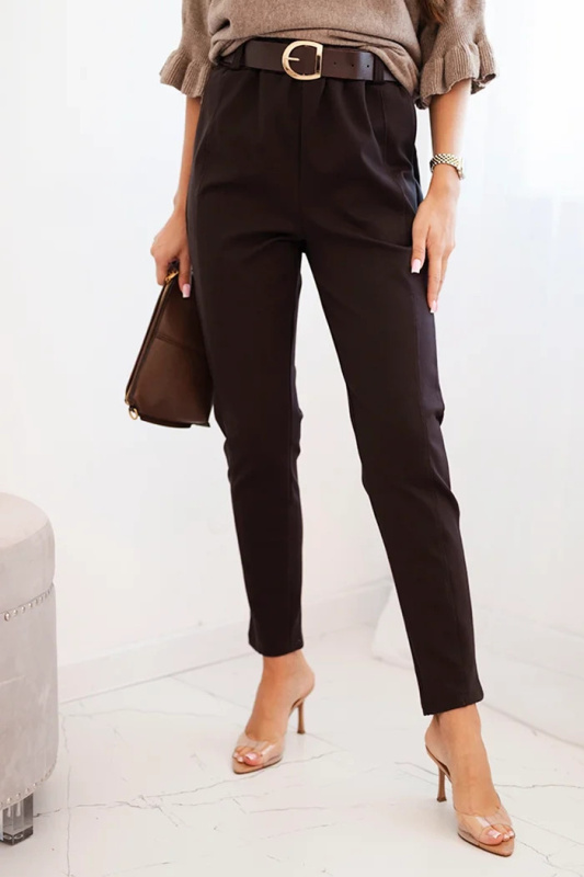 Kesi Dámské viskózové kalhoty s páskem a zúženými nohavicemi černé Barva: Hnědá, Velikost: UNI