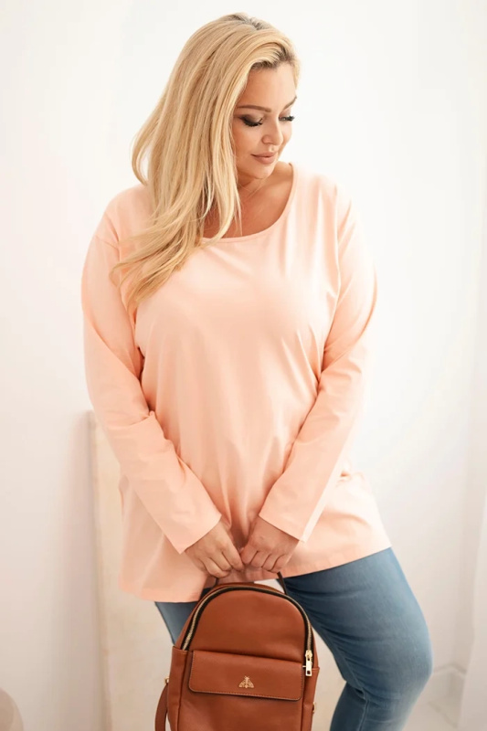 Kesi Dámská blůza Plus Size s lodičkovým výstřihem meruňková Barva: Oranžová, Velikost: 2XL/3XL