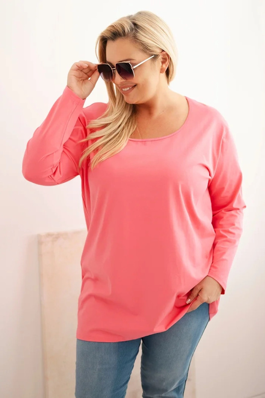 Kesi Dámská blůza Plus Size s lodičkovým výstřihem meruňková Barva: Růžová, Velikost: 2XL/3XL