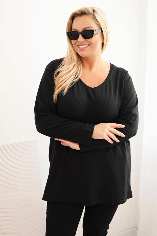 Kesi Dámská blůza Plus Size s výstřihem do V a dlouhým rukávem růžová Barva: Černá, Velikost: 2XL/3XL