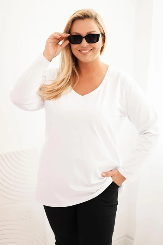 Kesi Dámská blůza Plus Size s výstřihem do V a dlouhým rukávem růžová Barva: Bílá, Velikost: 2XL/3XL